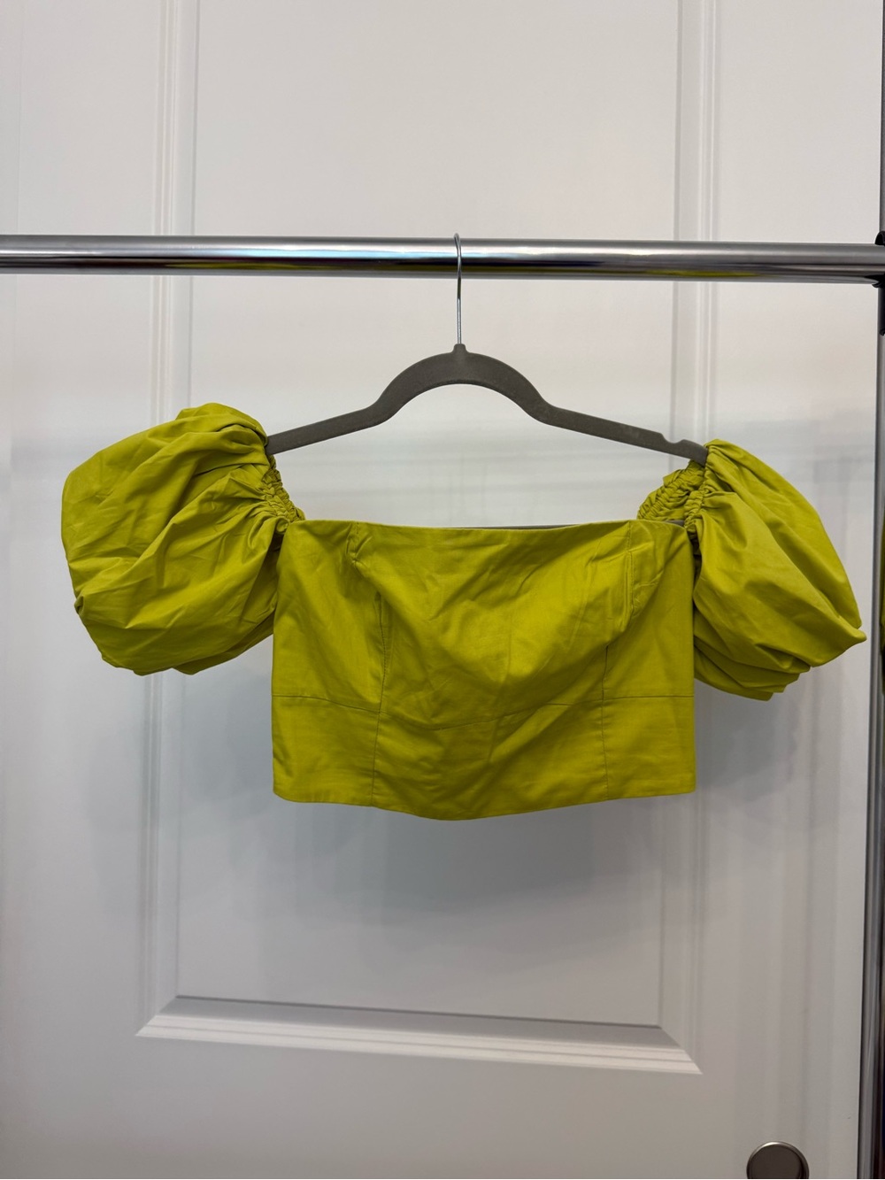 Abercrombie & Fitch Puff-Sleeve Off-Shoulder Crop Top in Chartreuse